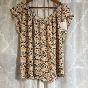 Lauren Conrad LC Women’s Floral Blouse Large Cream Multicolor Shirt Top